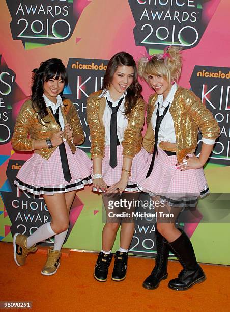 Monica Parales, Jacque Rae Pyles and Mandy Rain of "School Gyrls" arrive at Nickelodeon's 23rd Annual Kids' Choice Awards at Pauley Pavilion on March...