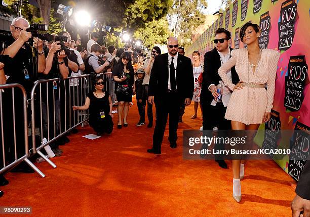 Singer Rihanna arrives at Nickelodeon's 23rd Annual Kids' Choice Awards held at UCLA's Pauley Pavilion on March 27, 2010 in Los Angeles, California.