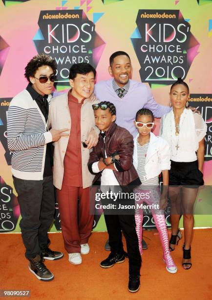 Actors Trey Smith, Jackie Chan, Jaden Smith, Will Smith, Willow Smith and Jada Pinkett Smith arrive at Nickelodeon's 23rd Annual Kids' Choice Awards...