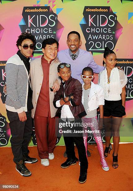 Actors Trey Smith, Jackie Chan, Jaden Smith, Will Smith, Willow Smith and Jada Pinkett Smith arrive at Nickelodeon's 23rd Annual Kids' Choice Awards...