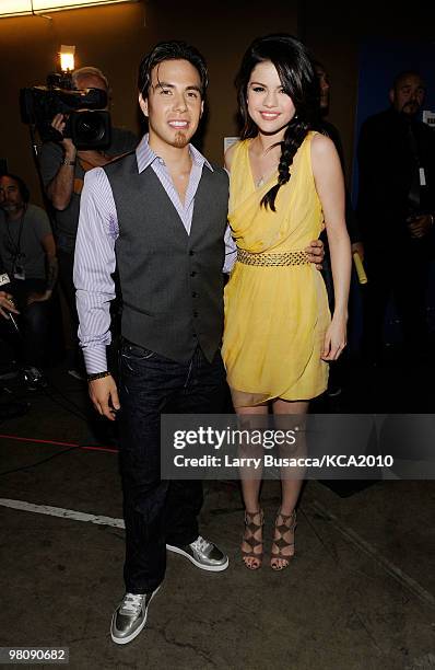 Olympic Short Track Speed Skater Apolo Anton Ohno and actress Selena Gomez backstage at Nickelodeon's 23rd Annual Kids' Choice Awards held at UCLA's...