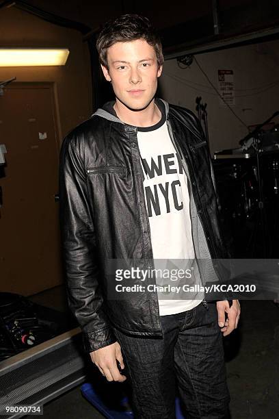 Actor Cory Monteith backstage at Nickelodeon's 23rd Annual Kids' Choice Awards held at UCLA's Pauley Pavilion on March 27, 2010 in Los Angeles,...