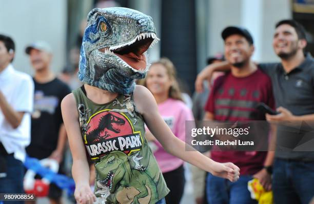 Jurassic Park fans attend an advanced screening of "Jurassic World: Fallen Kingdom" at Universal CityWalk on June 21, 2018 in Universal City,...