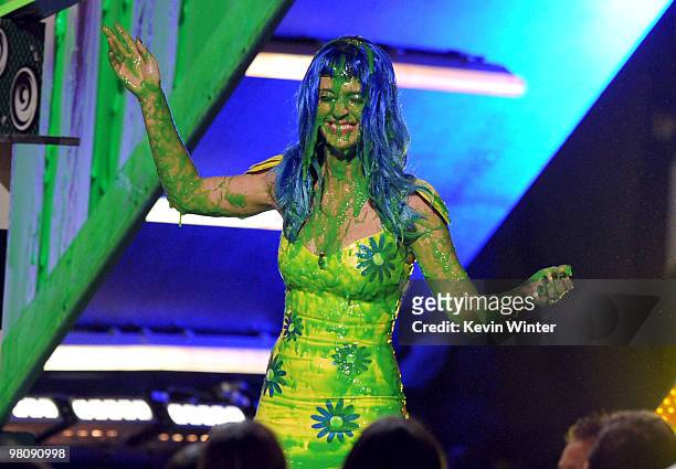 Singer Katy Perry onstage at Nickelodeon's 23rd Annual Kids' Choice Awards held at UCLA's Pauley Pavilion on March 27, 2010 in Los Angeles,...