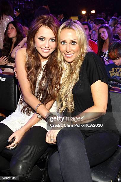 Singer/actress Miley Cyrus and Tish Cyrus attends Nickelodeon's 23rd Annual Kids' Choice Awards held at UCLA's Pauley Pavilion on March 27, 2010 in...