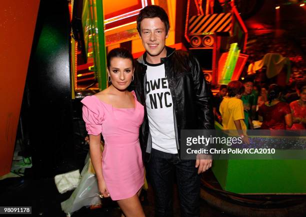 Actors Lea Michele and Cory Monteith attend Nickelodeon's 23rd Annual Kids' Choice Awards held at UCLA's Pauley Pavilion on March 27, 2010 in Los...