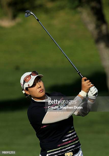 Jee Young Lee of South Korea hits her second shot on the 15th hole during the third round of the Kia Classic Presented by J Golf at La Costa Resort...