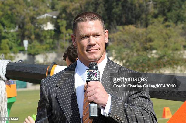 Actor/wrestler John Cena onstage during a pre-filmed segment for Nickelodeon's 23rd Annual Kids' Choice Awards held at UCLA Pauley Pavillion on March...