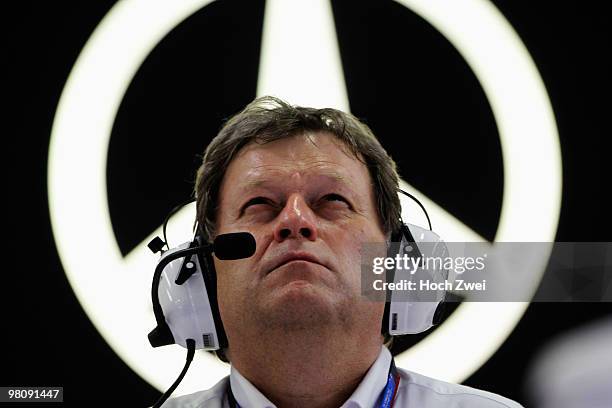 Mercedes Benz Vice President of Motorsport Norbert Haug is seen during practice for the Australian Formula One Grand Prix at the Albert Park Circuit...