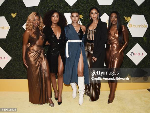 Singers Shyann Roberts, Brienna DeVlugt, Gabby Carreiro, Kristal Smith and Ashly Williams of June's Diary arrive at the BET Her Awards Presented By...