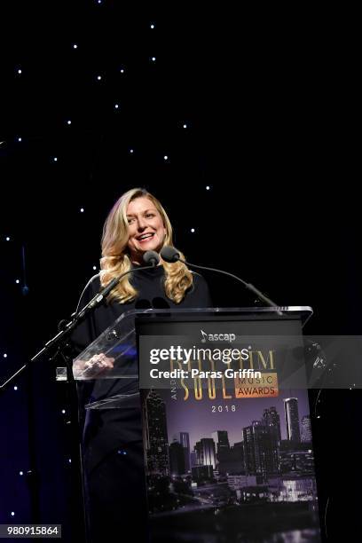 Beth Matthews speaks onstage at the 31st Annual ASCAP Rhythm & Soul Music Awards at the Beverly Wilshire Four Seasons Hotel on June 21, 2018 in...