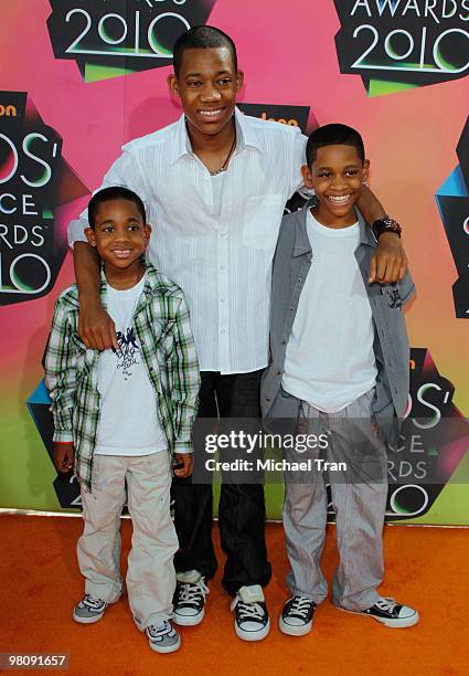 Actor Tyler James Williams and brothers arrive at Nickelodeon's 23rd Annual Kids' Choice Awards at Pauley Pavilion on March 27, 2010 in Los Angeles,...