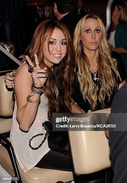 Singer Miley Cyrus and mother Tish Cyrus backstage at Nickelodeon's 23rd Annual Kids' Choice Awards held at UCLA's Pauley Pavilion on March 27, 2010...