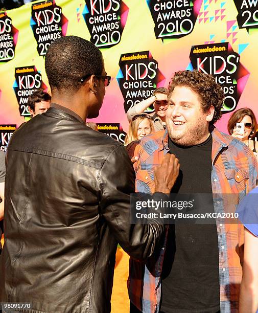 Comdian Chris Rock and actor Jonah Hill arrive at Nickelodeon's 23rd Annual Kids' Choice Awards held at UCLA's Pauley Pavilion on March 27, 2010 in...