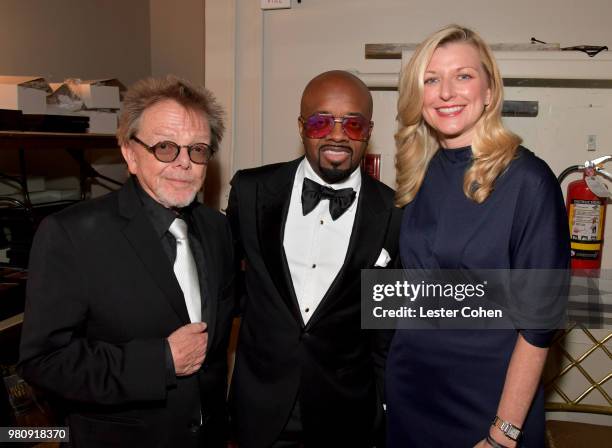 President Paul Williams, Jermaine Dupri, and ASCAP CEO Beth Matthews pose backstage at the 31st Annual ASCAP Rhythm & Soul Music Awards at the...