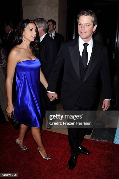 Actor Matt Damon and wife Luciana Damon arrive at American Cinematheque 24th Annual Award Presentation To Matt Damon at The Beverly Hilton hotel on...