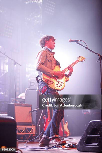 Michael Tomlinson of Yves Klein Blue performs on stage during the Bacardi Express 2010 concert at the Big Top at Luna Park on March 27, 2010 in...