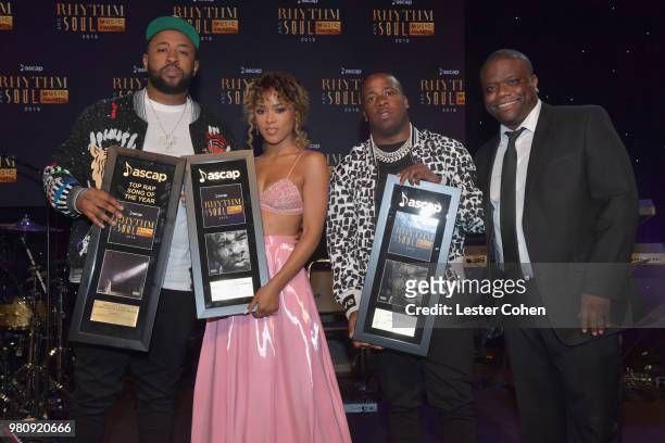 Mike WiLL Made-It and Yo Gotti accepts award for Top Rap Song of the Year with ASCAP Associate Director, Rhythm and Soul Jason Reddick onstage at the...