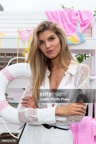 Ashley Sara Haas attends Mery Playa by Sofia Resing swimsuit launch at Spring Place Rooftop.