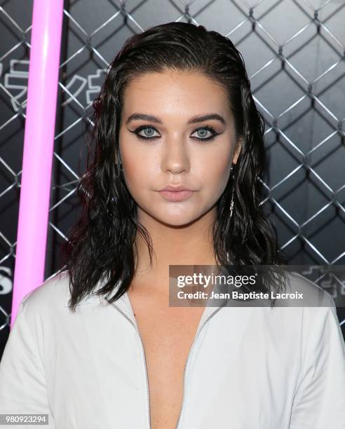 Amanda Steele attends the Frankies Bikinis Resort 2019 Runway Show on June 21, 2018 in Los Angeles, California.