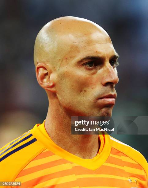 Argentina goalkeeper Wilfredo Caballero is seen during the 2018 FIFA World Cup Russia group D match between Argentina and Croatia at Nizhny Novgorod...