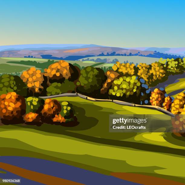 wunderschöne herbstliche landschaft - leocrafts stock-grafiken, -clipart, -cartoons und -symbole