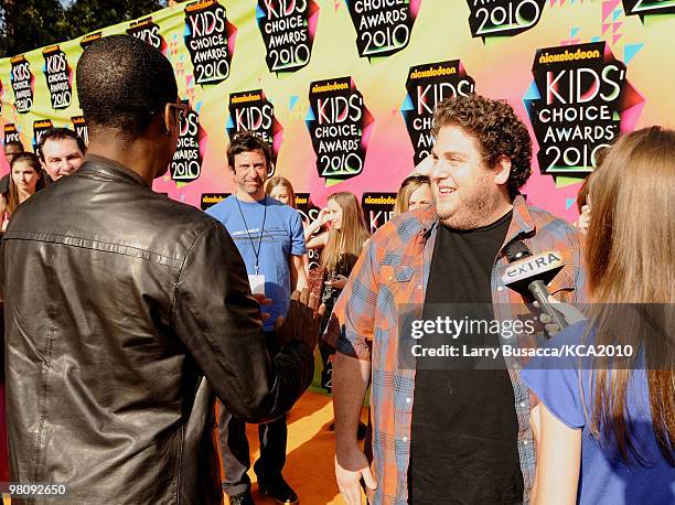 Comedian Chris Rock and actor Jonah Hill is interviewed at Nickelodeon's 23rd Annual Kids' Choice Awards held at UCLA's Pauley Pavilion on March 27,...