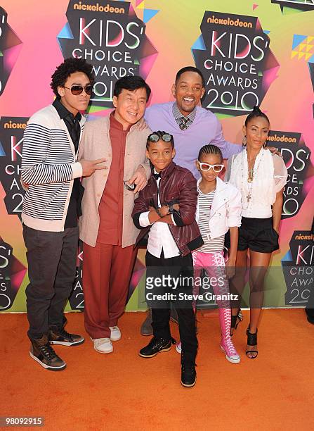 Actors Trey Smith, Jackie Chan, Jaden Smith, Will Smith, Willow Smith and Jada Pinkett Smith arrive at Nickelodeon's 23rd Annual Kids' Choice Awards...