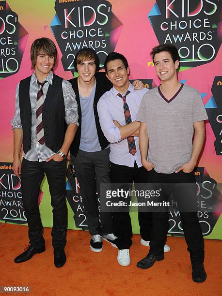 Musicians James Maslow, Kendall Schmidt, Carlos Pena, and Logan Henderson of Big Time Rush arrive at Nickelodeon's 23rd Annual Kids' Choice Awards...