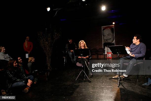 Actress Kyra Sedgwick and actor Yul Vazquez attend LABrynth Theater's "TENN 99" - Day 2 at the Cherry Lane Theatre on March 27, 2010 in New York City.