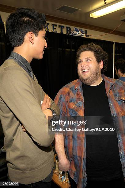 Actors Dev Patel and Jonah Hill attend Nickelodeon's 23rd Annual Kids' Choice Awards held at UCLA's Pauley Pavilion on March 27, 2010 in Los Angeles,...