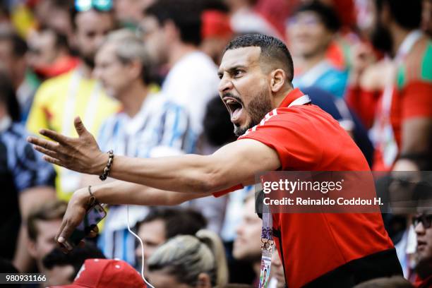 Fan of Morroco reacts during the 2018 FIFA World Cup Russia group B match between Portugal and Morocco at Luzhniki Stadium on June 20, 2018 in...