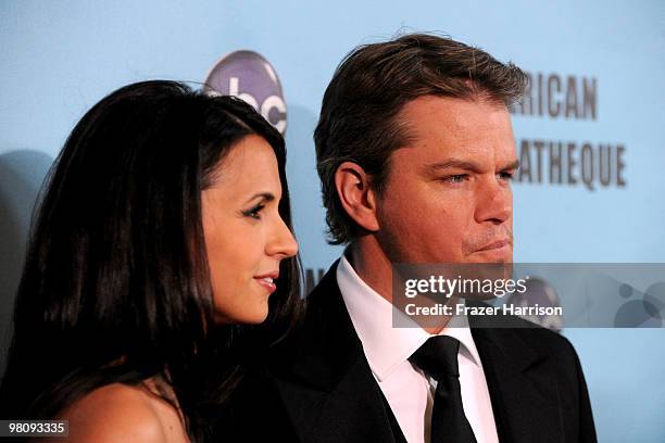 Actor Matt Damon and wife Luciana Damon arrive at American Cinematheque 24th Annual Award Presentation To Matt Damon at The Beverly Hilton hotel on...