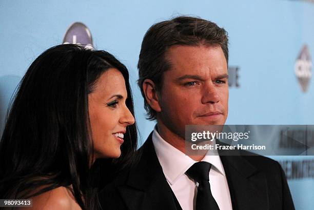 Actor Matt Damon and wife Luciana Damon arrive at American Cinematheque 24th Annual Award Presentation To Matt Damon at The Beverly Hilton hotel on...