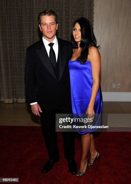 Actor Matt Damon and wife Luciana Damon attend the American Cinematheque 24th Annual Award Presentation To Matt Damon at The Beverly Hilton hotel on...