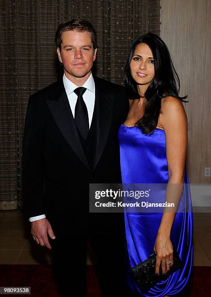 Actor Matt Damon and wife Luciana Damon attend the American Cinematheque 24th Annual Award Presentation To Matt Damon at The Beverly Hilton hotel on...