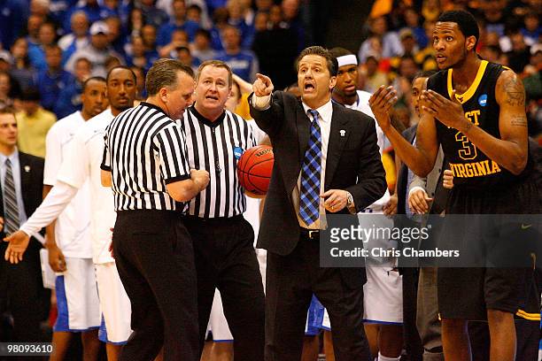 Head coach John Calipari of the Kentucky Wildcats reacts in the final minutes of the second half against the West Virginia Mountaineers during the...