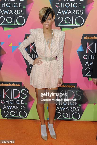 Singer Rihanna arrives at Nickelodeon's 23rd Annual Kids' Choice Awards held at UCLA's Pauley Pavilion on March 27, 2010 in Los Angeles, California.