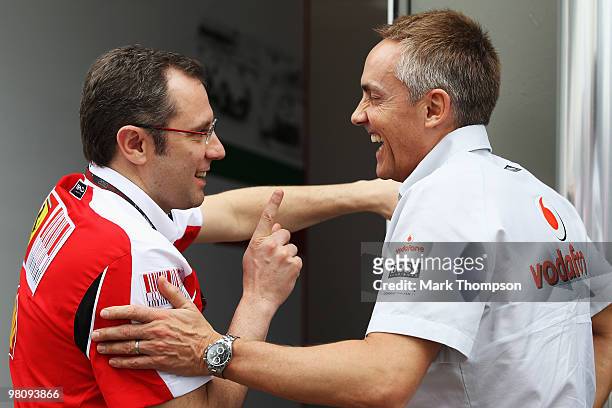 Ferrari Team Principal Stefano Domenicali talks with McLaren Mercedes Team Principal Martin Whitmarsh before the Australian Formula One Grand Prix at...