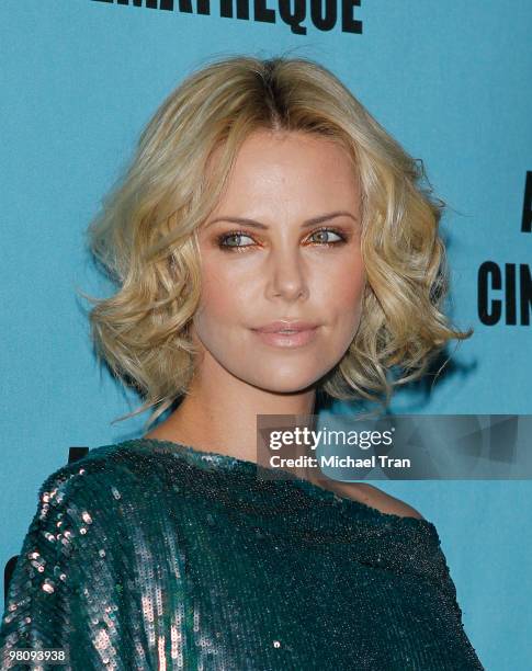 Charlize Theron arrives to 24th Annual American Cinematheque Award Ceremony honoring Matt Damon held at The Beverly Hilton Hotel on March 27, 2010 in...