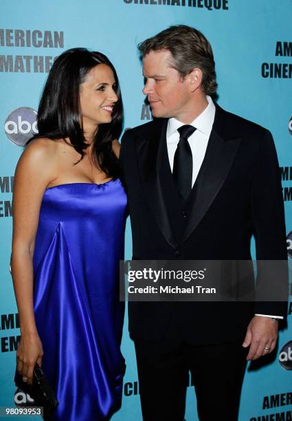 Matt Damon and wife, Luciana Damon arrive to 24th Annual American Cinematheque Award Ceremony honoring him held at The Beverly Hilton Hotel on March...