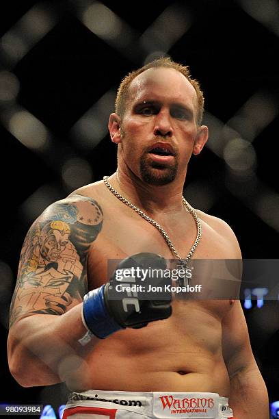 Fighter Shane Carwin celebrates defeating Frank Mir during their "Interim" Heavyweight title bout at UFC 111 at the Prudential Center on March 27,...