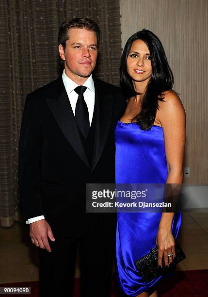 Actor Matt Damon and wife Luciana Damon attend the American Cinematheque 24th Annual Award Presentation To Matt Damon at The Beverly Hilton hotel on...