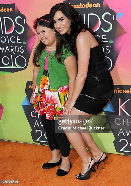 Actresses Madison De La Garza and Demi Lovato arrive at Nickelodeon's 23rd Annual Kid's Choice Awards held at UCLA's Pauley Pavilion on March 27,...
