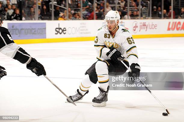 Mike Ribeiro of the Dallas Stars sktaes with the puck against the Los Angeles Kings on March 27, 2010 at Staples Center in Los Angeles, California.