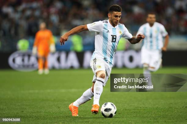 Eduardo Salvio of Argentina controls the ball during the 2018 FIFA World Cup Russia group D match between Argentina and Croatia at Nizhny Novgorod...