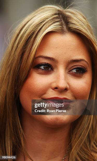 Singer and actress Holly Valance is seen in the paddock before the Australian Formula One Grand Prix at the Albert Park Circuit on March 28, 2010 in...