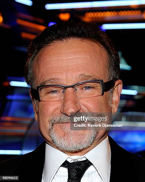 Actor Robin Williams attends the American Cinematheque 24th Annual Award Presentation To Matt Damon at The Beverly Hilton hotel on March 27, 2010 in...