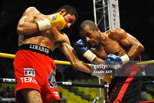 Jorge "the boy" Linares of Venezuela fights with Francisco Lorenzo of Dominican Republic in La Guaira, Venezuela on March 27, 2010. Linares won by...