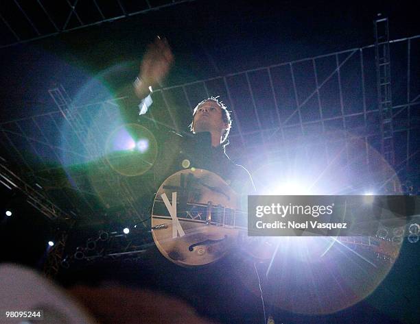 Tom DeLonge of Angels & Airwaves performs at the Bamboozle Festival - Day 1 on March 27, 2010 in Anaheim, California.